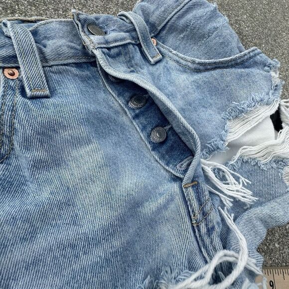 Levis 501 Premium Cut Off Jean Shorts Womens 26x3 Blue Button Fly Festival Denim - Picture 10 of 10